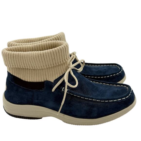 Propet Leather Cardigan Fold Over Moccasin Comfort Suede Skip On Boot Blue 7 - Picture 2 of 10